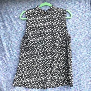 Hibiscus Print High Neck Blouse